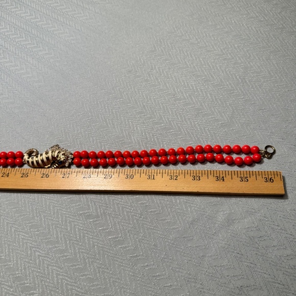 J Crew coral bead necklace with enameled and rhinestone seahorse - Picture 2 of 5